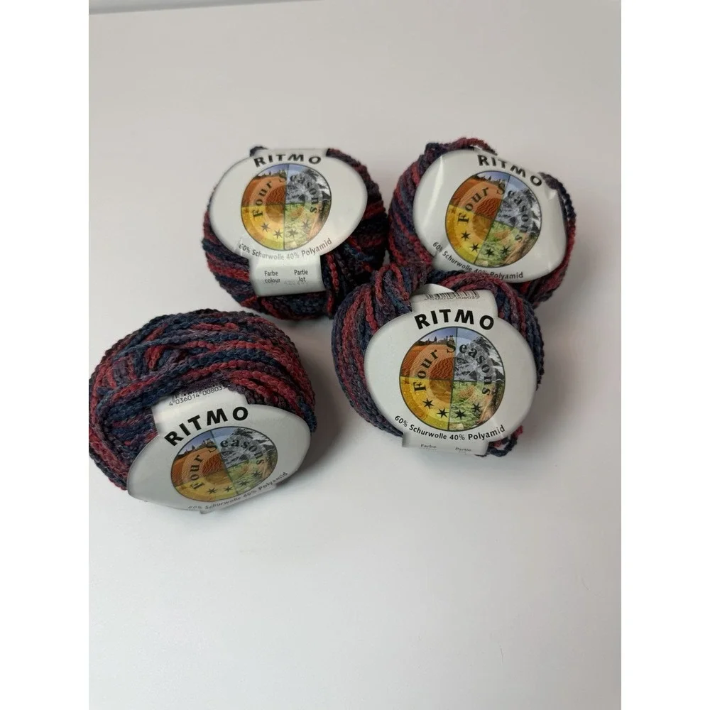 Four Seasons Yarn Lot Of 4 Wool Nylon Blend Blue Purple Red 50g Each